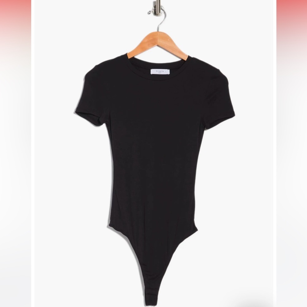 Elodie Crew Neck Rib Knit Bodysuit - Large - Black